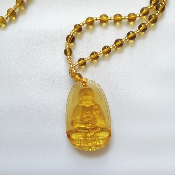 Buddha Yellow Beads Necklace NWOT - Picture 4 of 6